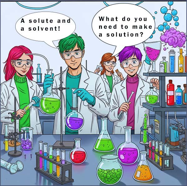 Students working in the lab on making solutions